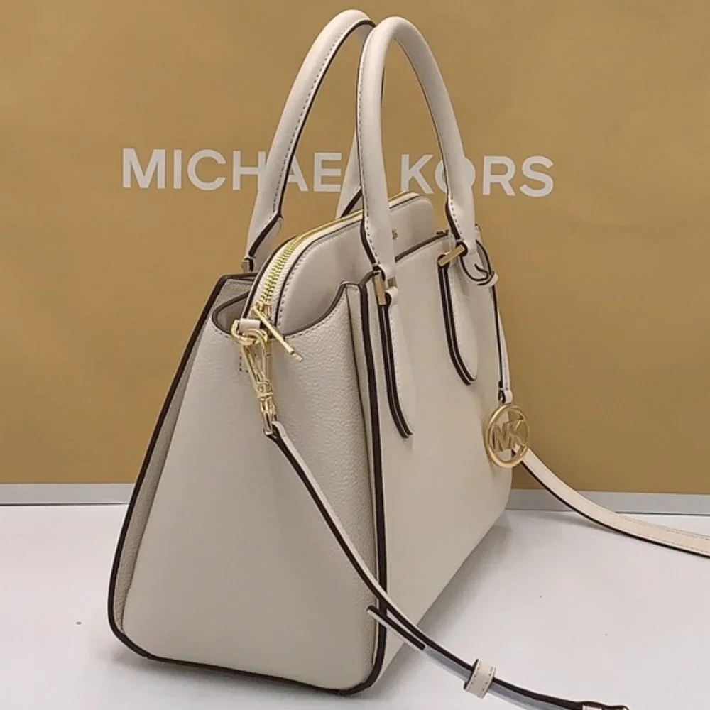 Michael Kors Daria Large Satchel Bag Leather Light Cream